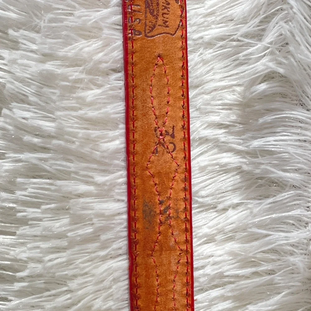 Vintage Circle Y of Yoakum Leather Belt Sz 32 USA Red & Blue‎ Western USA Texas
